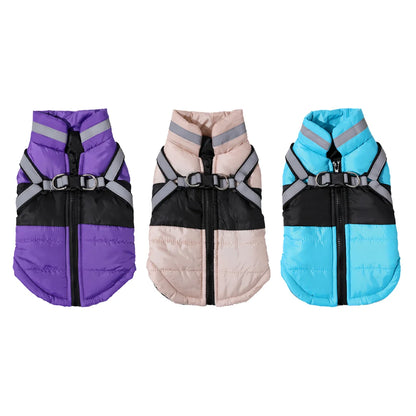 Manteau d'hiver imperméable et réfléchissant avec harnais pour chien