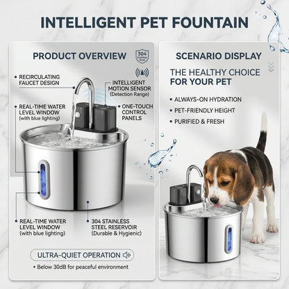 Wireless Cat Water Fountain, Built-in 2000mAh Rechargeable Battery Cat Fountain, 120-Degree Sensor Water Dispenser for Pets