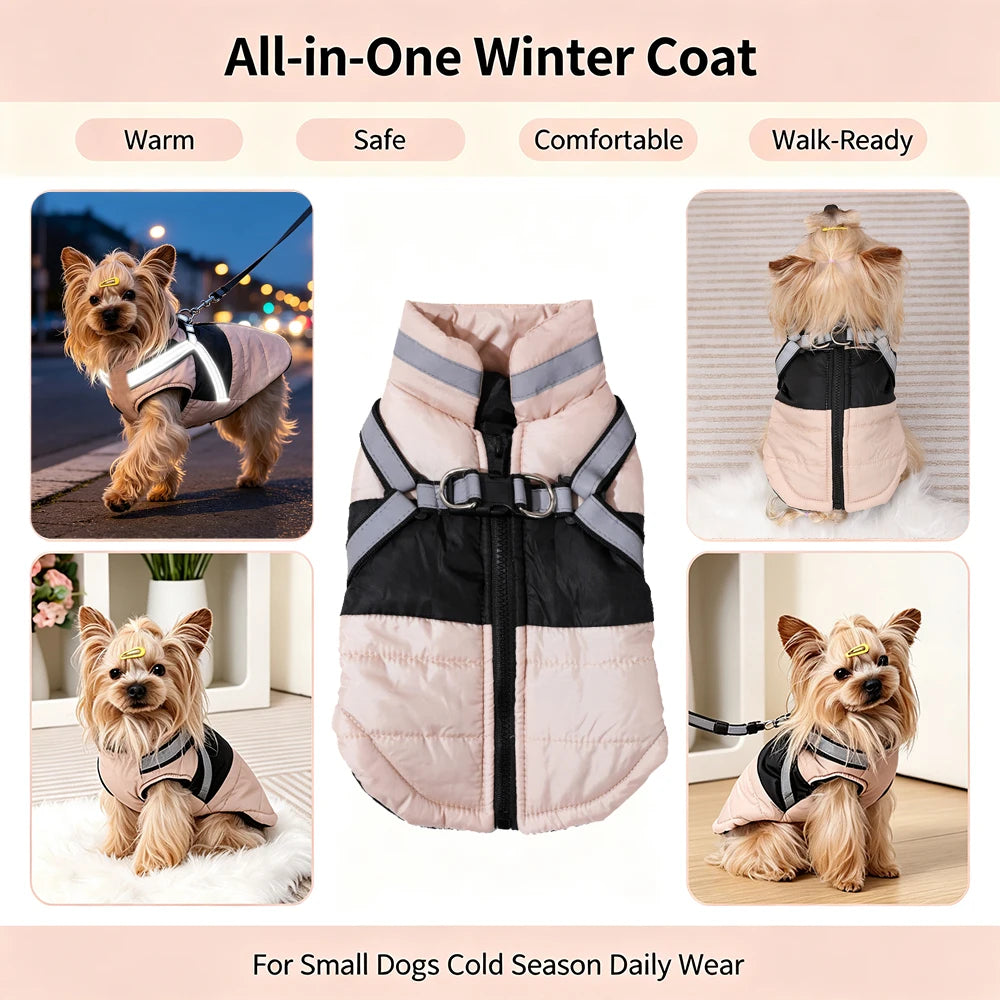 Manteau d'hiver imperméable et réfléchissant avec harnais pour chien