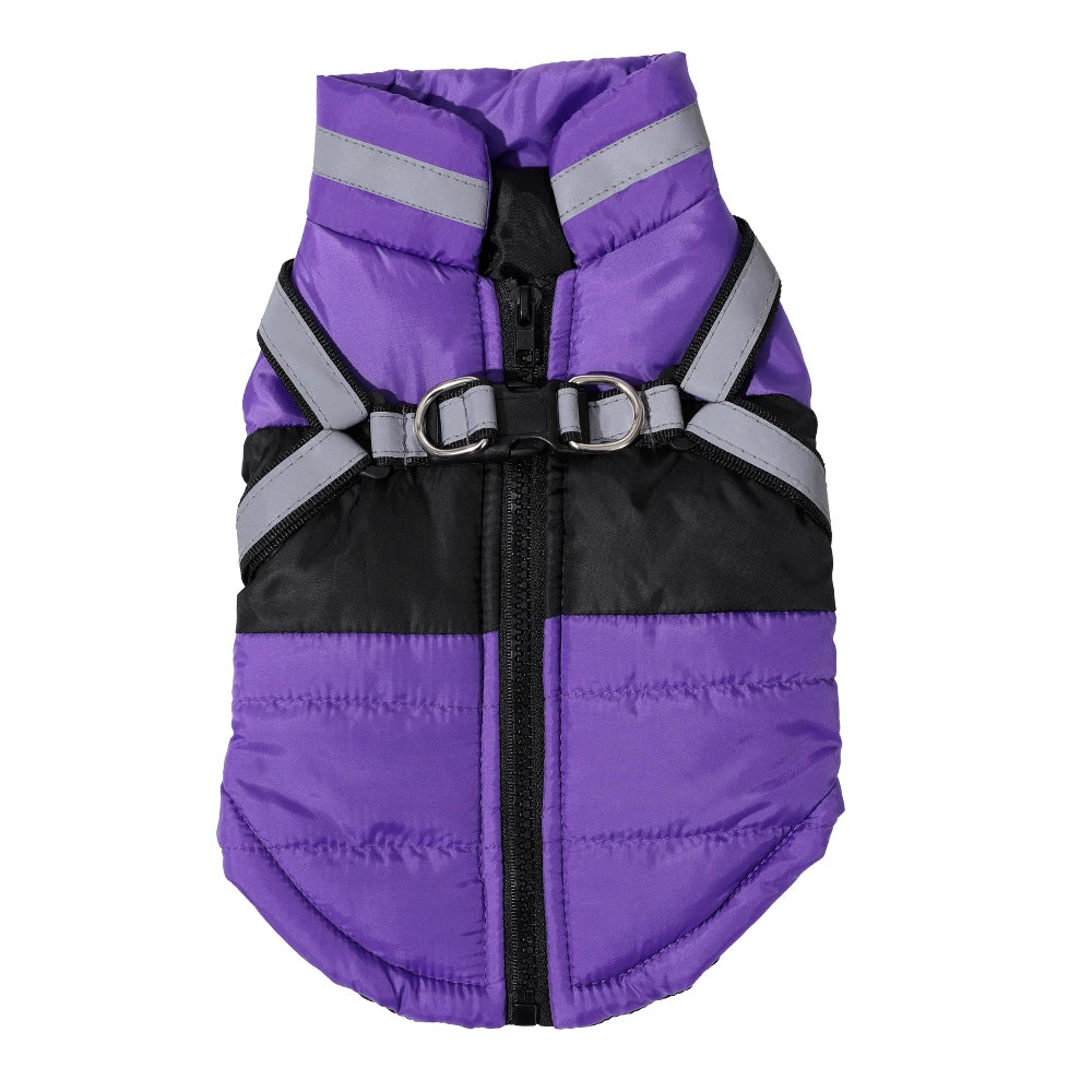 Manteau d'hiver imperméable et réfléchissant avec harnais pour chien