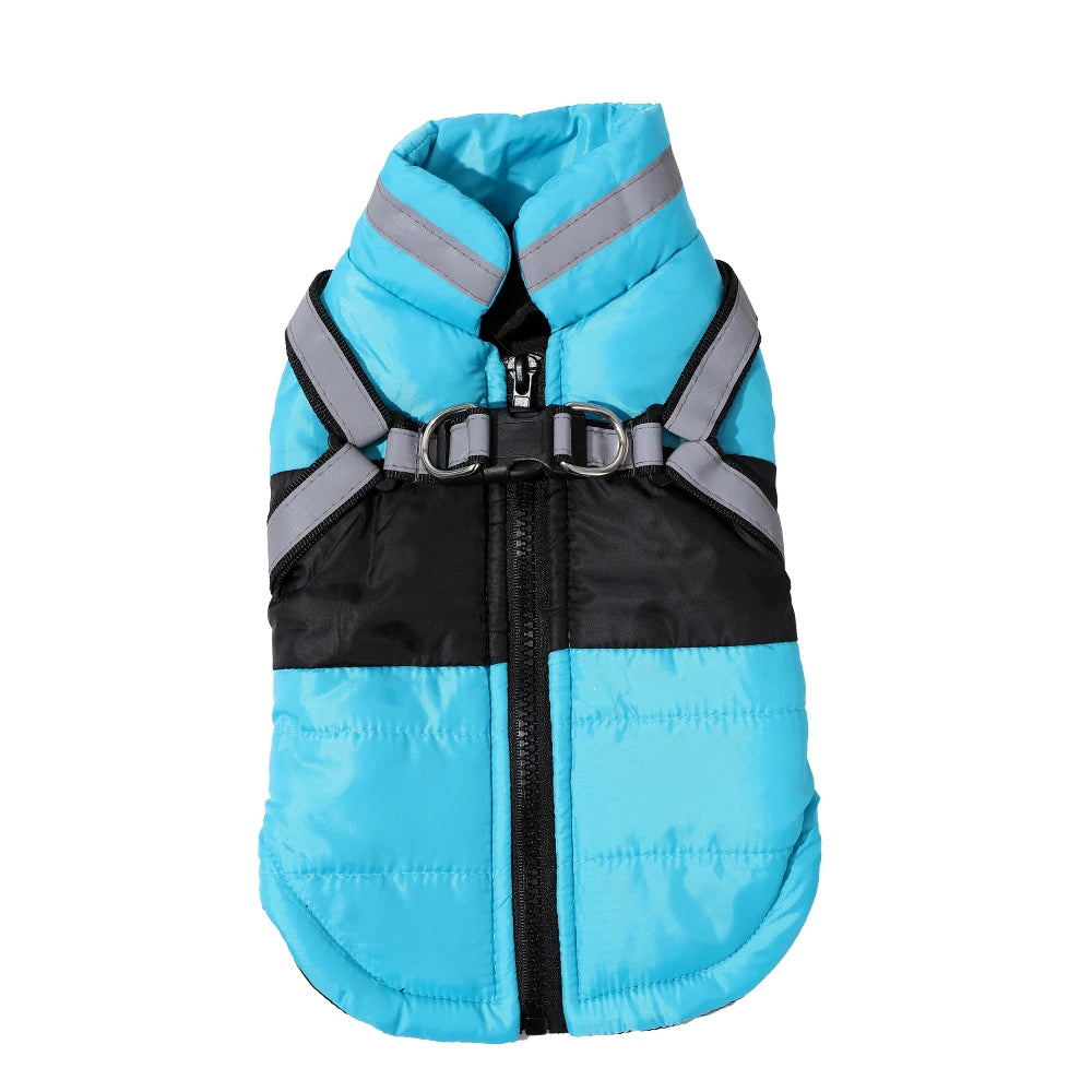 Manteau d'hiver imperméable et réfléchissant avec harnais pour chien