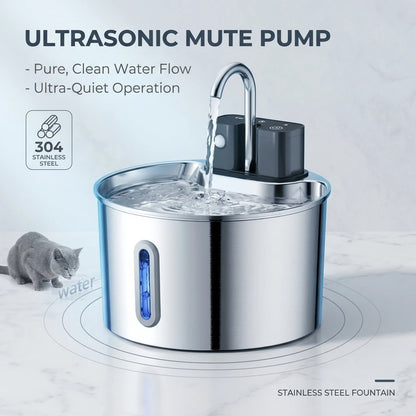 Wireless Cat Water Fountain, Built-in 2000mAh Rechargeable Battery Cat Fountain, 120-Degree Sensor Water Dispenser for Pets