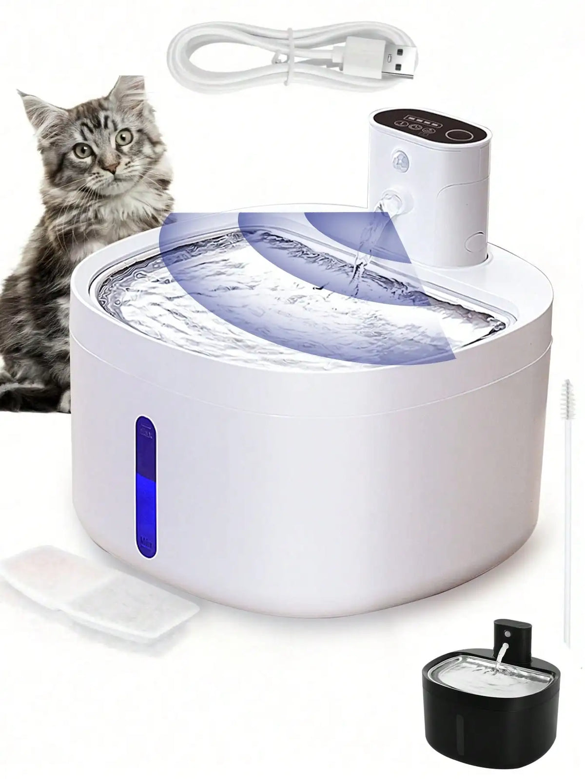 Wireless Automatic Cat Water Fountain Or Filter 88oz/2.6L with Motion Sensor Auto Water Dispenser, 3 Modes Water Bowl, Rechargea